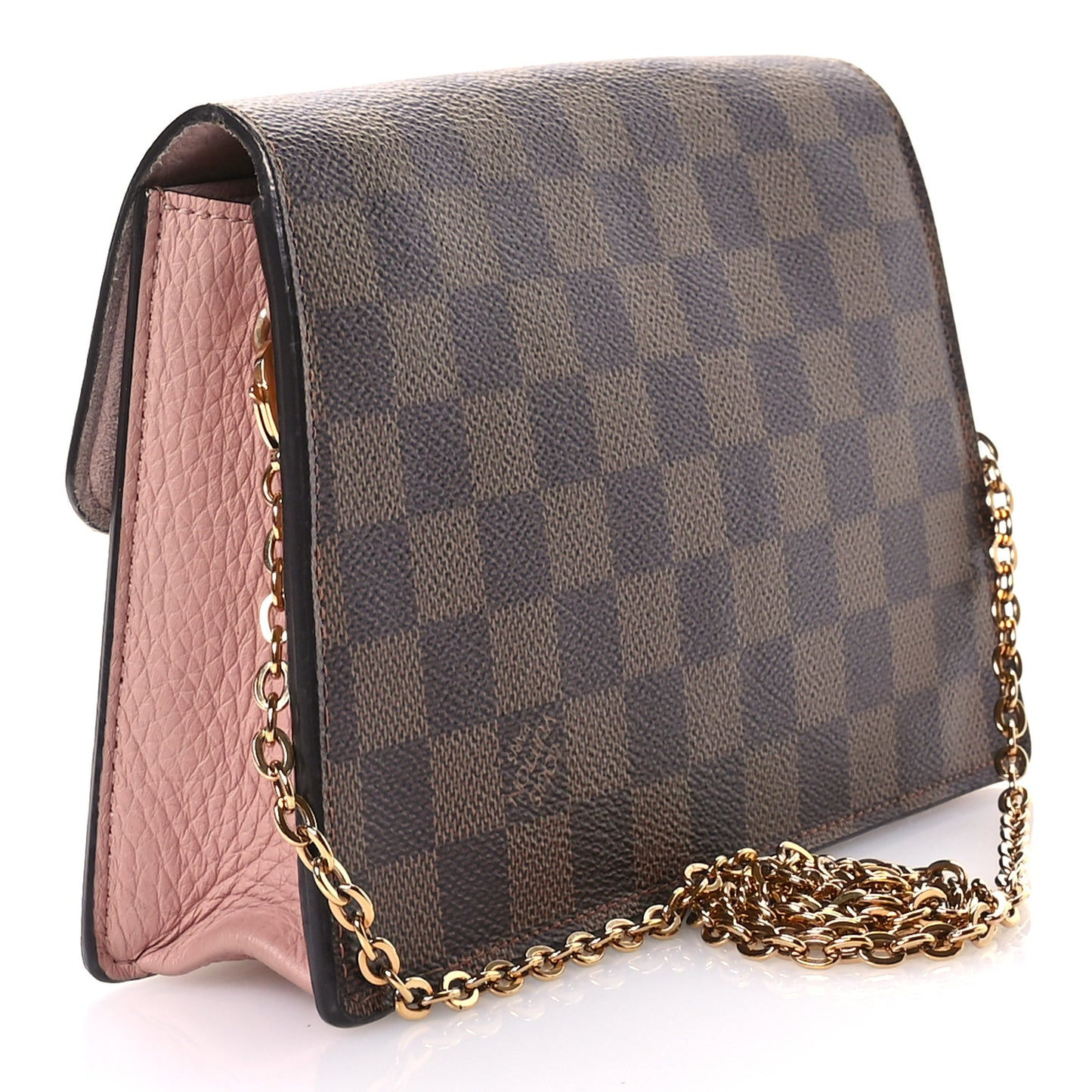 Damier Ebene Croisette Chain Wallet Magnolia