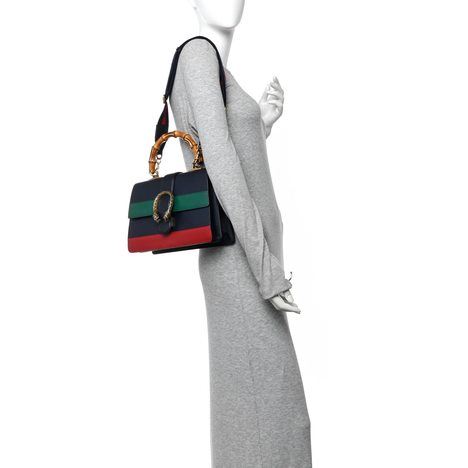 Gucci Moon Calfskin Web Medium Dionysus Bamboo Top Handle Bag Blue Emerald Hibiscus Red 2 of 14