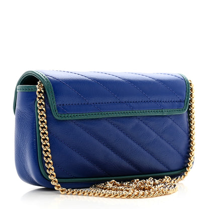 Gucci Azalea Calfskin Enamel Matelasse Diagonal Super Mini Torchon GG Marmont Shoulder Bag Imperial Blue Pavone 3 of 10