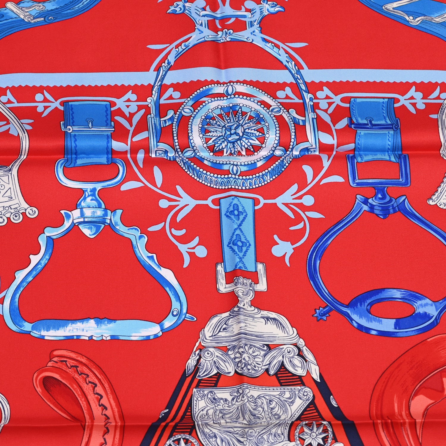 Hermes Silk Etriers Scarf 90 Rouge Vif Bleu 3 of 5