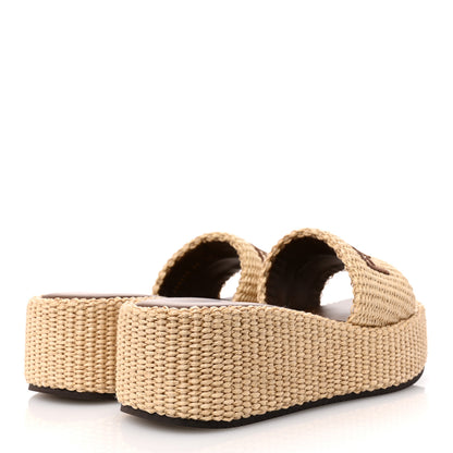 Fendi Straw Vitello Grace Cuoio Logo Womens FF Sunshine Flatform Slide Sandals  38 Natural Brandy 5 of 10