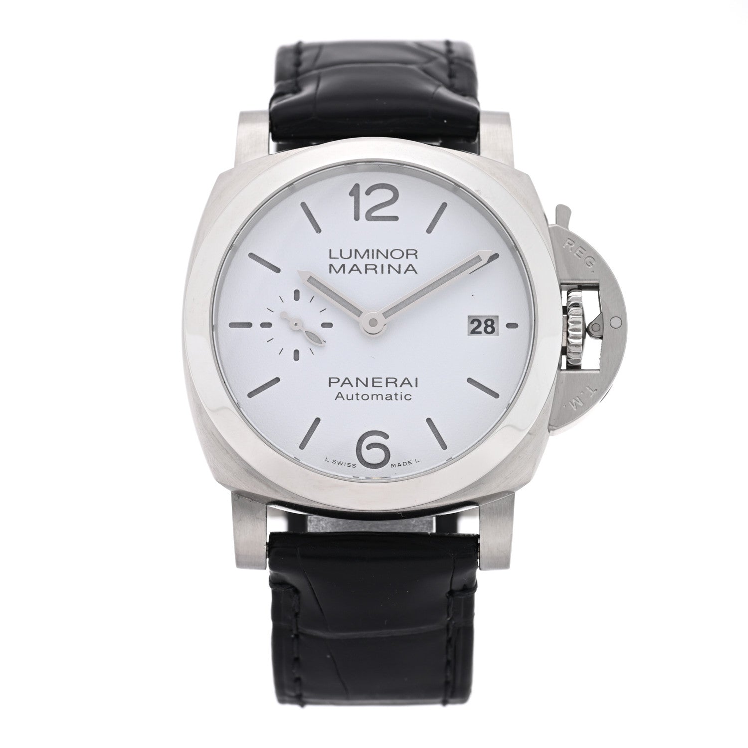 Panerai Stainless Steel Alligator 40mm Luminor Quaranta Automatic Watch White PAM01371 1 of 5