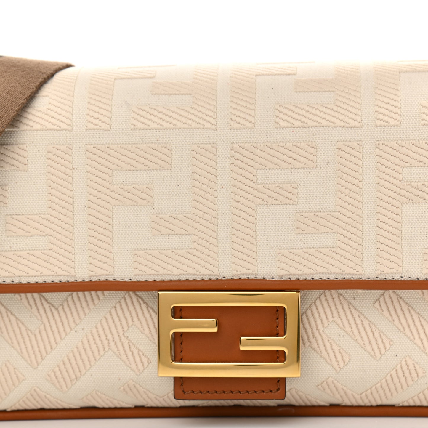 Canvas Vitello King Bi-Color Strap FF Embroidered Baguette Grezzo Brandy Cuoio