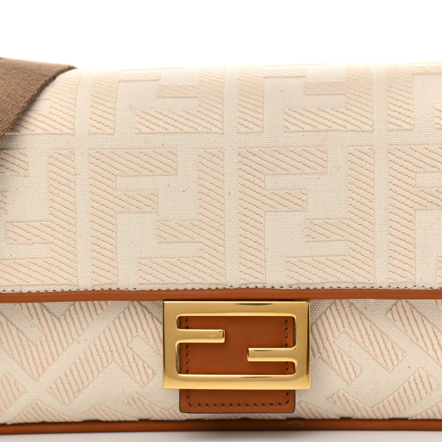 Fendi Canvas Vitello King Bi-Color Strap FF Embroidered Baguette Grezzo Brandy Cuoio 7 of 7