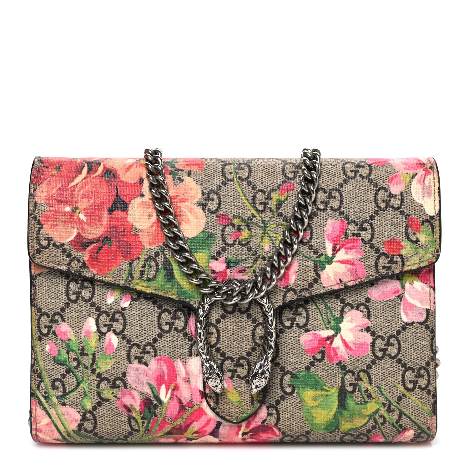 Gucci GG Supreme Monogram Blooms Mini Dionysus Chain Wallet Beige Multicolor Dry Rose 1 of 10