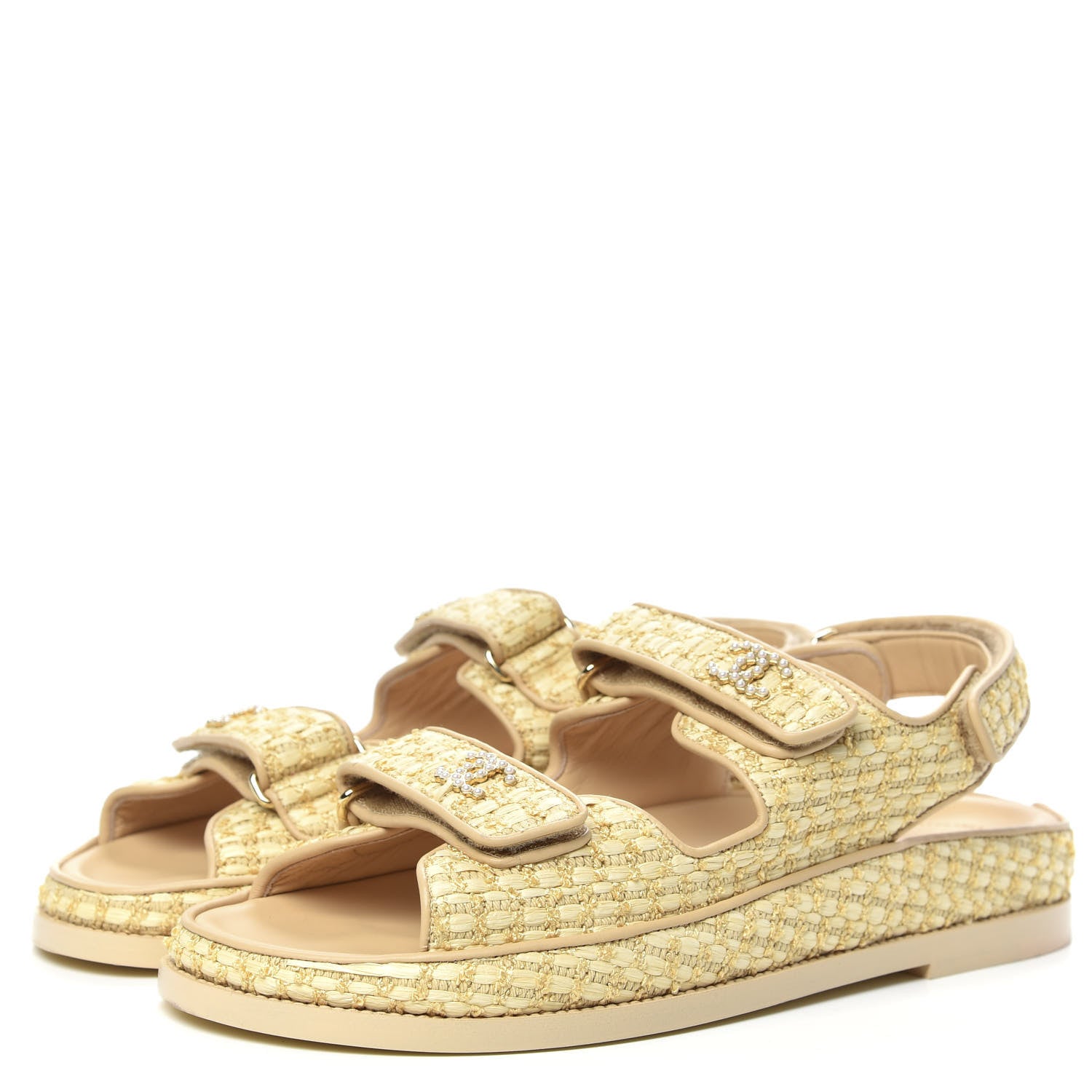 Chanel Braided Fabric Velcro Dad Sandals 41 Beige 3 of 9