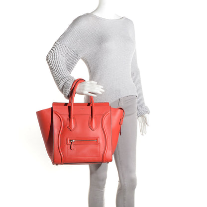 Celine Drummed Calfskin Mini Luggage Vermillion 2 of 8