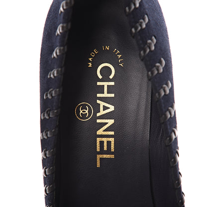 Chanel Suede Lambskin Cap Toe Pumps 39 Navy Black 12 of 13