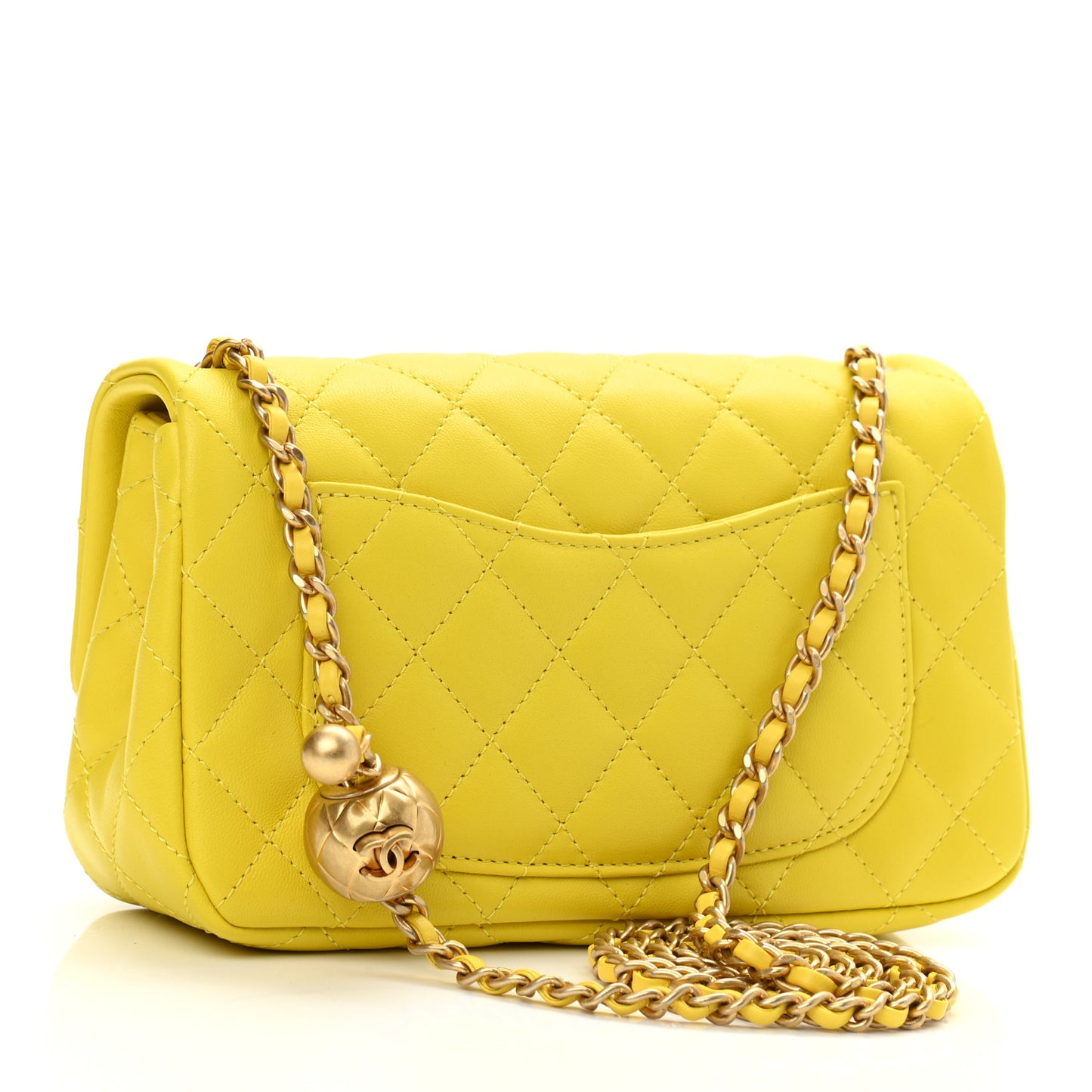 Lambskin Quilted Mini Rectangular Pearl Crush Flap Yellow