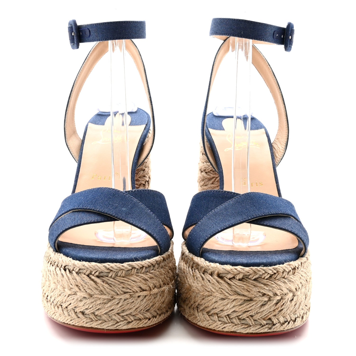 Christian Louboutin Denim Mariza 130 Espadrille Sandals 41 Blue Natural 3 of 8