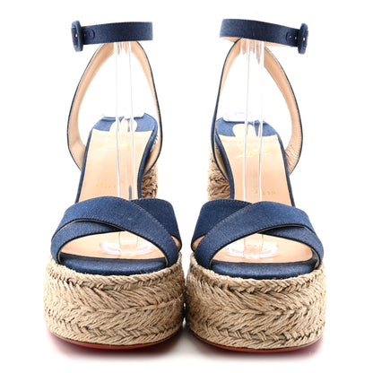 Christian Louboutin Denim Mariza 130 Espadrille Sandals 41 Blue Natural 3 of 8