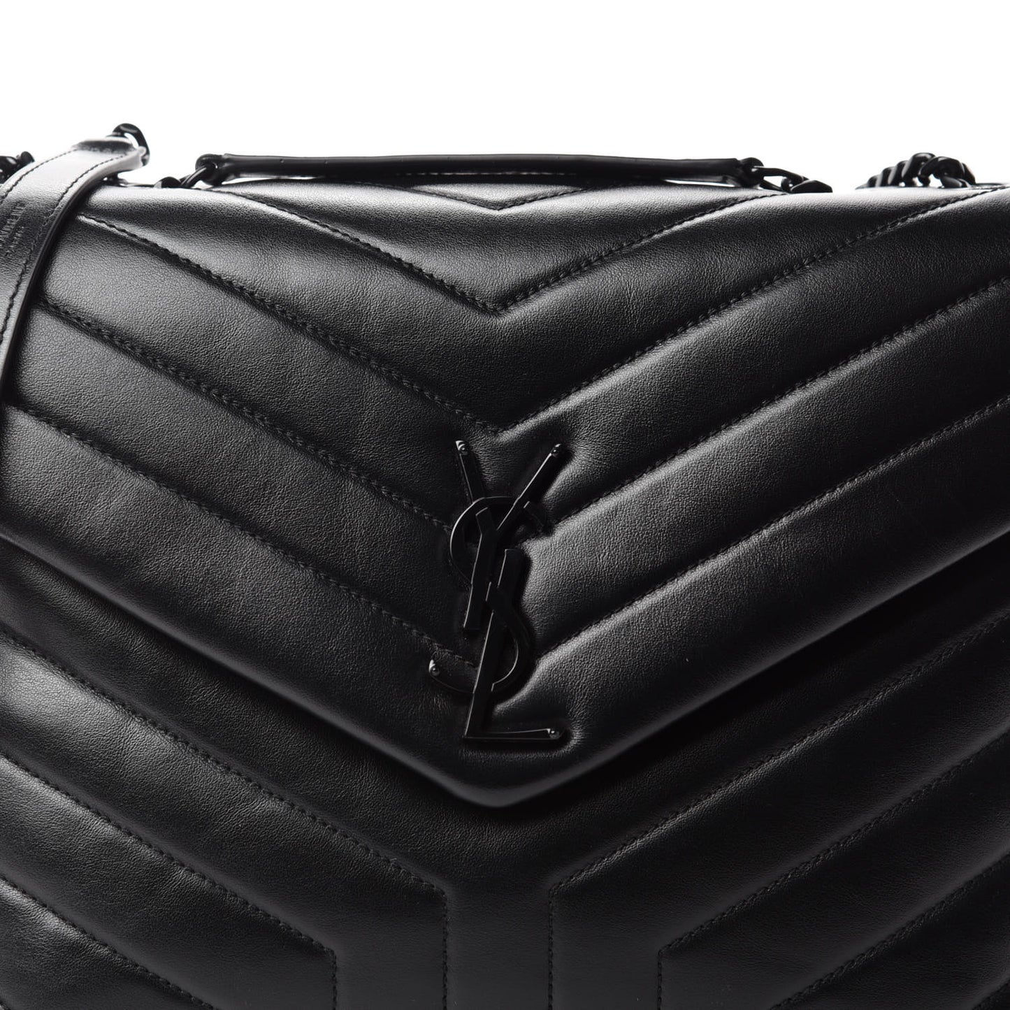 Calfskin Y Quilted Monogram Medium Loulou Chain Satchel Black