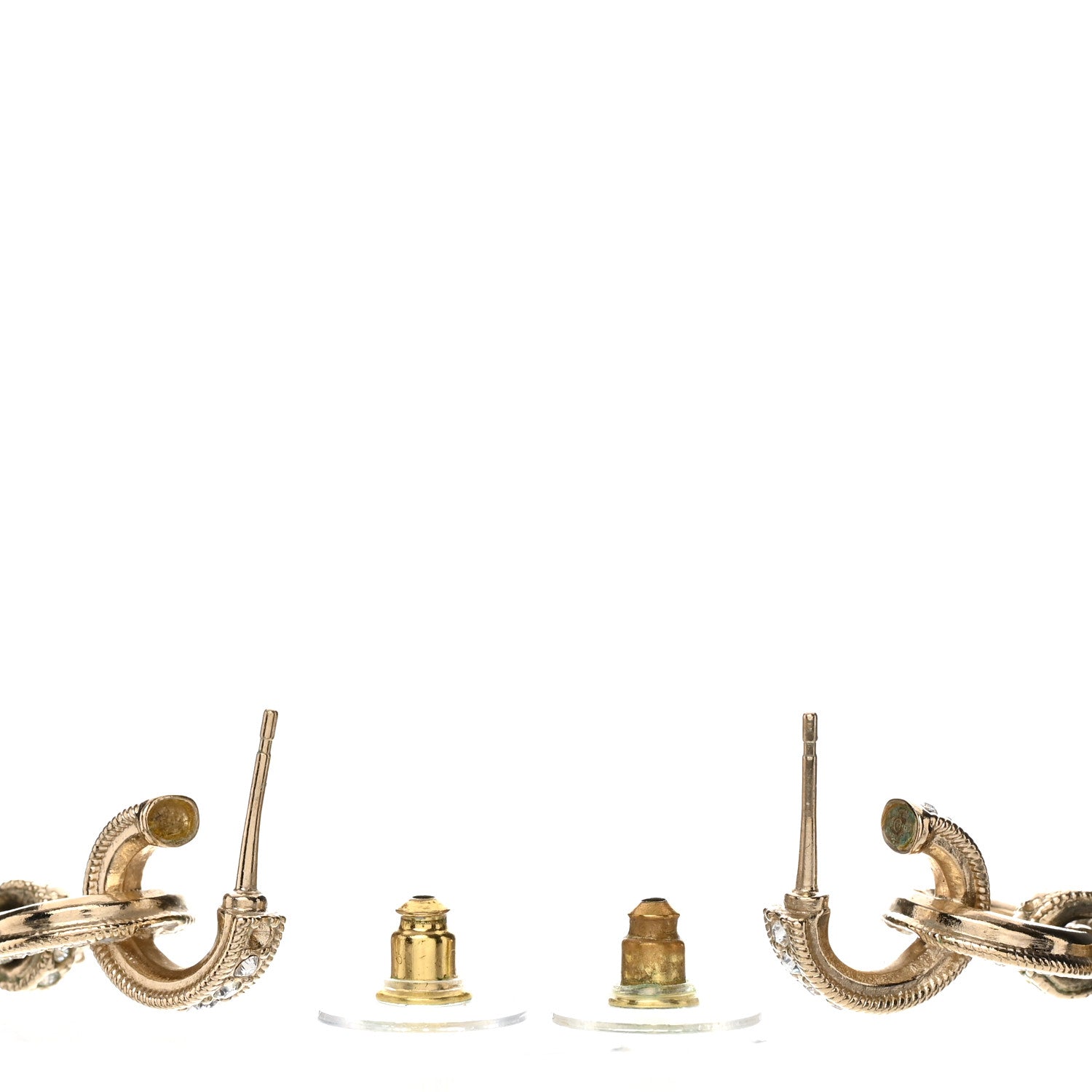 Chanel Metal Crystal CC Hoop Drop Earrings Gold 3 of 7