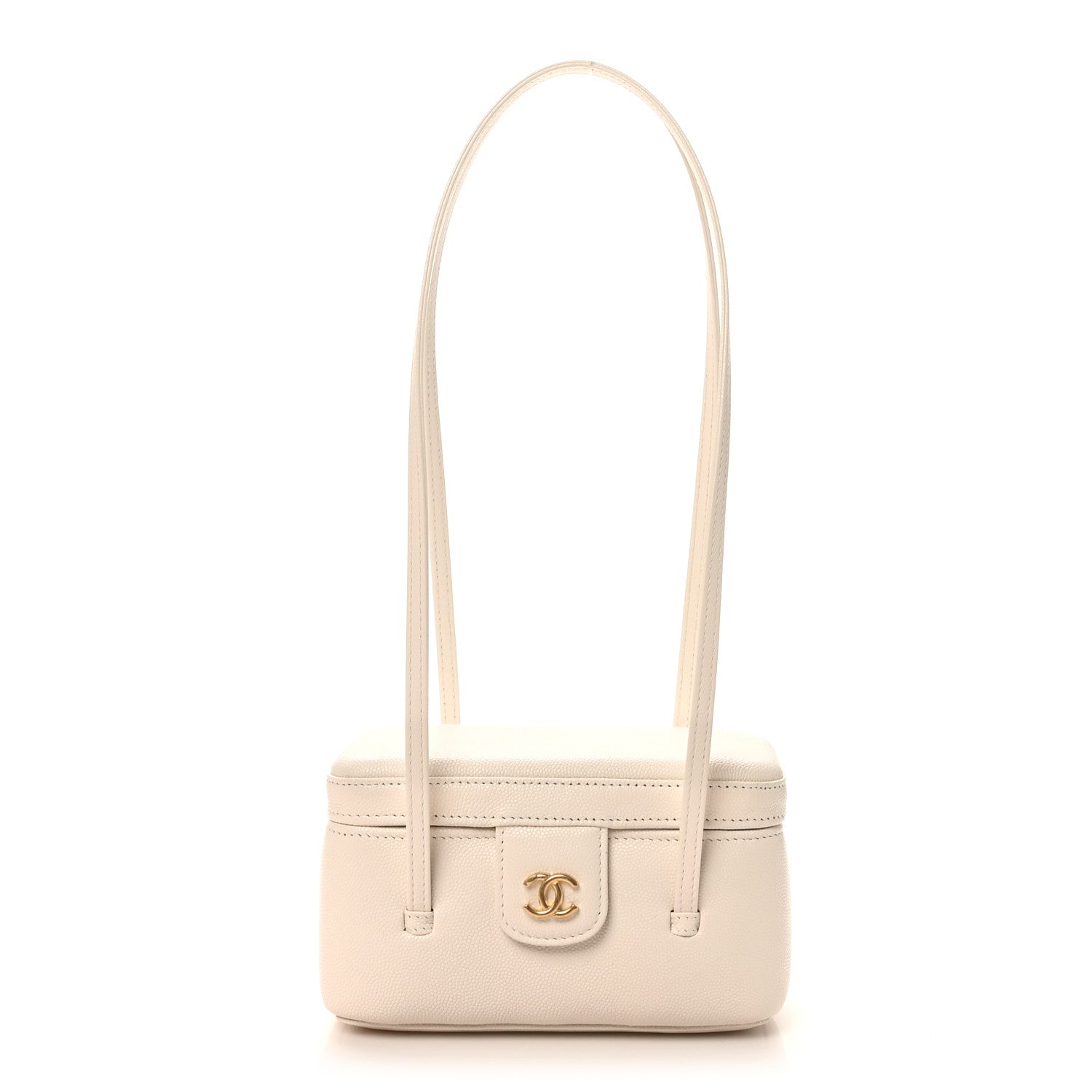 Chanel Shiny Caviar Preppy Coco Long Vanity With Strap White 1 of 11