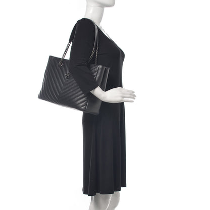 Saint Laurent Sheepskin Matelasse Chevron Large Monogram Shopping Bag Black 2 of 10