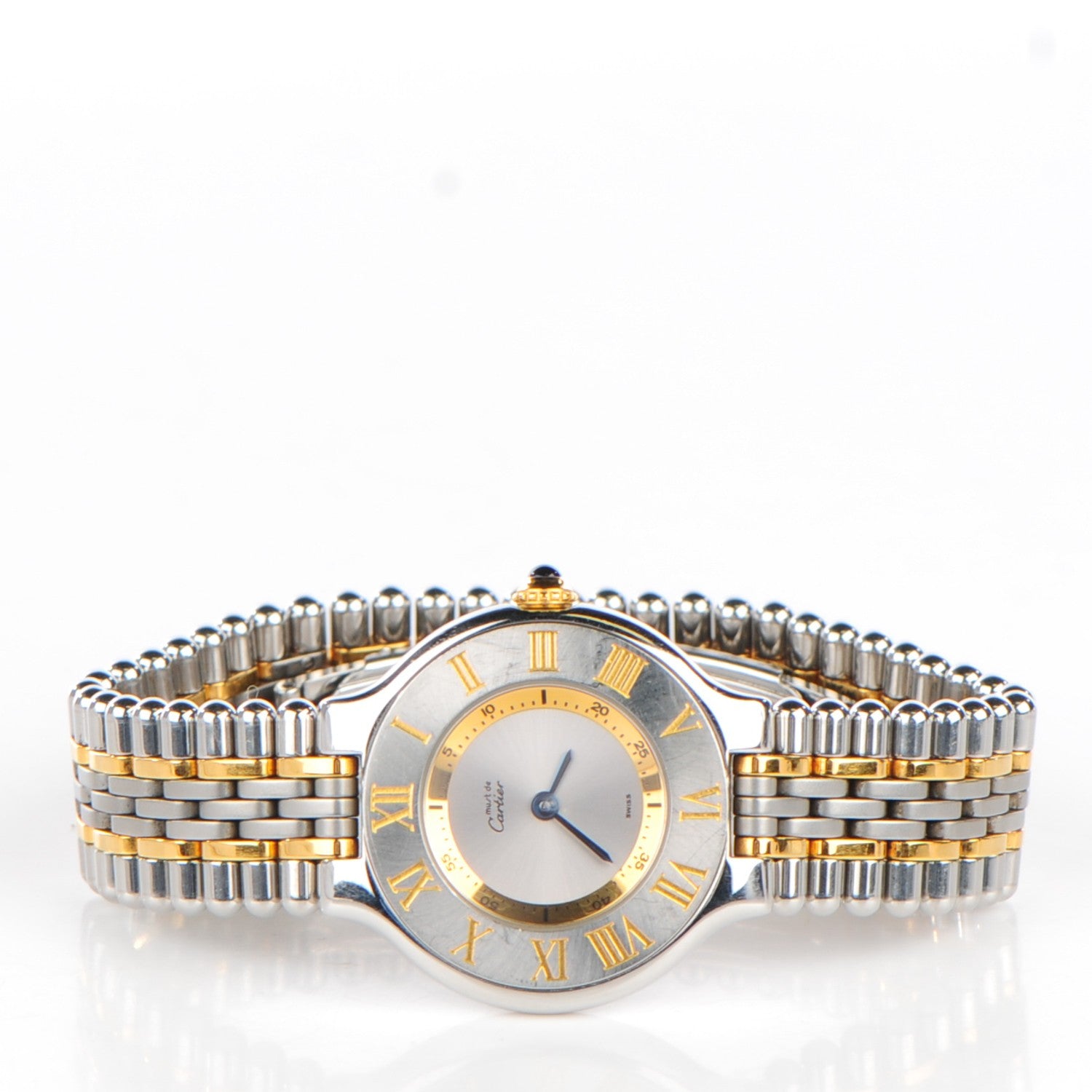 Cartier Stainless Steel 18K Yellow Gold 28mm Must De 21 Bullet Link Quartz Watch 6 of 11