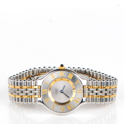 Cartier Stainless Steel 18K Yellow Gold 28mm Must De 21 Bullet Link Quartz Watch 6 of 11