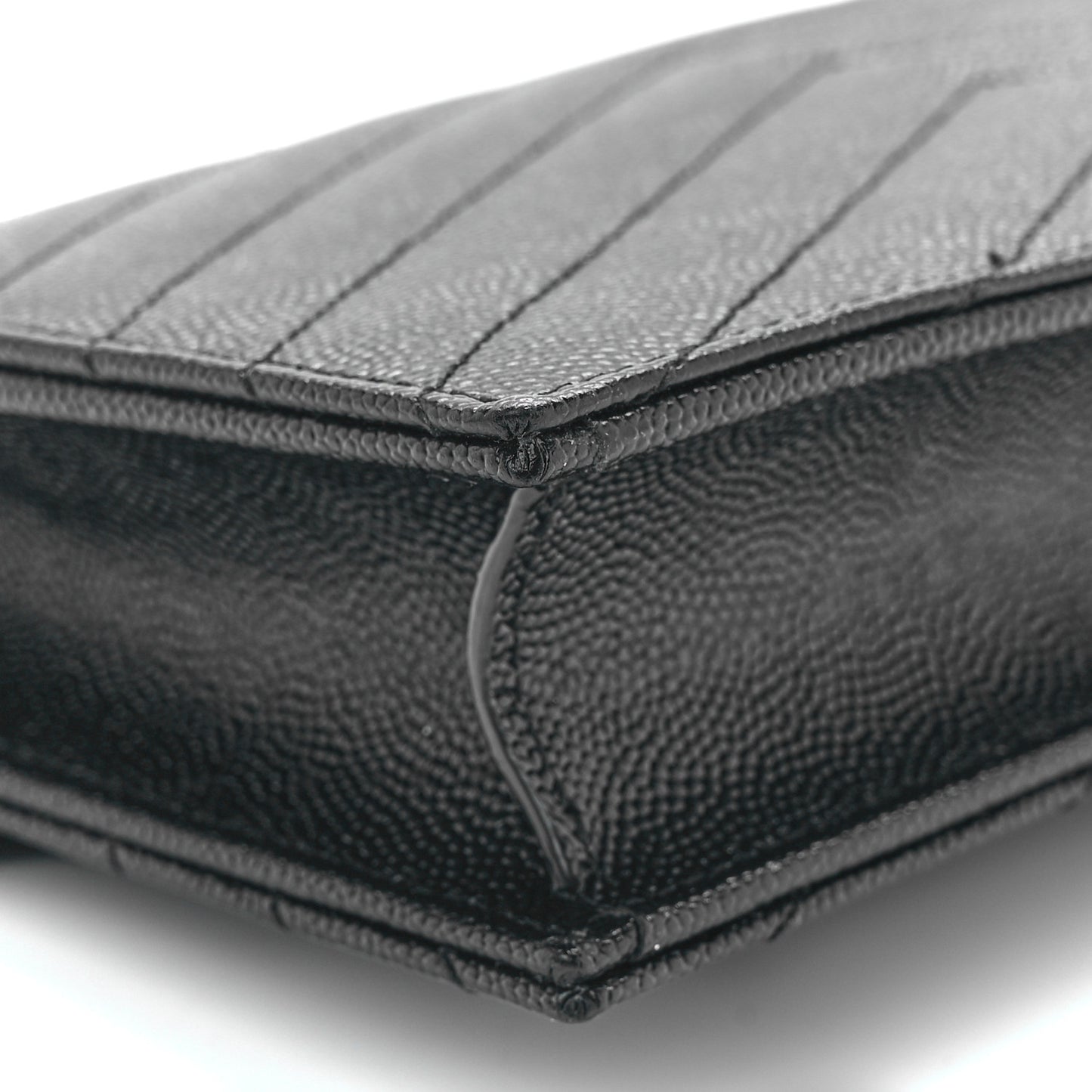 Grain De Poudre Matelasse Chevron Monogram Monochrome Envelope Chain Wallet Black