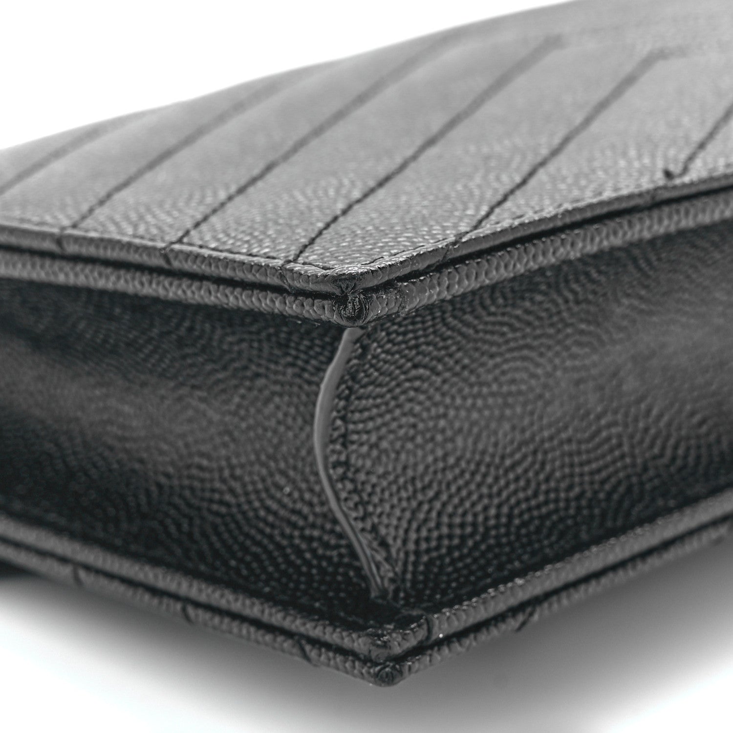Saint Laurent Grain De Poudre Matelasse Chevron Monogram Monochrome Envelope Chain Wallet Black 10 of 11