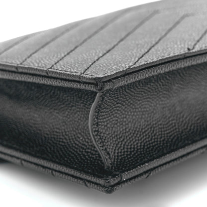 Saint Laurent Grain De Poudre Matelasse Chevron Monogram Monochrome Envelope Chain Wallet Black 10 of 11