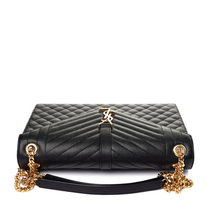 Saint Laurent Grain De Poudre Textured Mixed Matelasse Large Triquilt Monogram Satchel Black 12 of 13