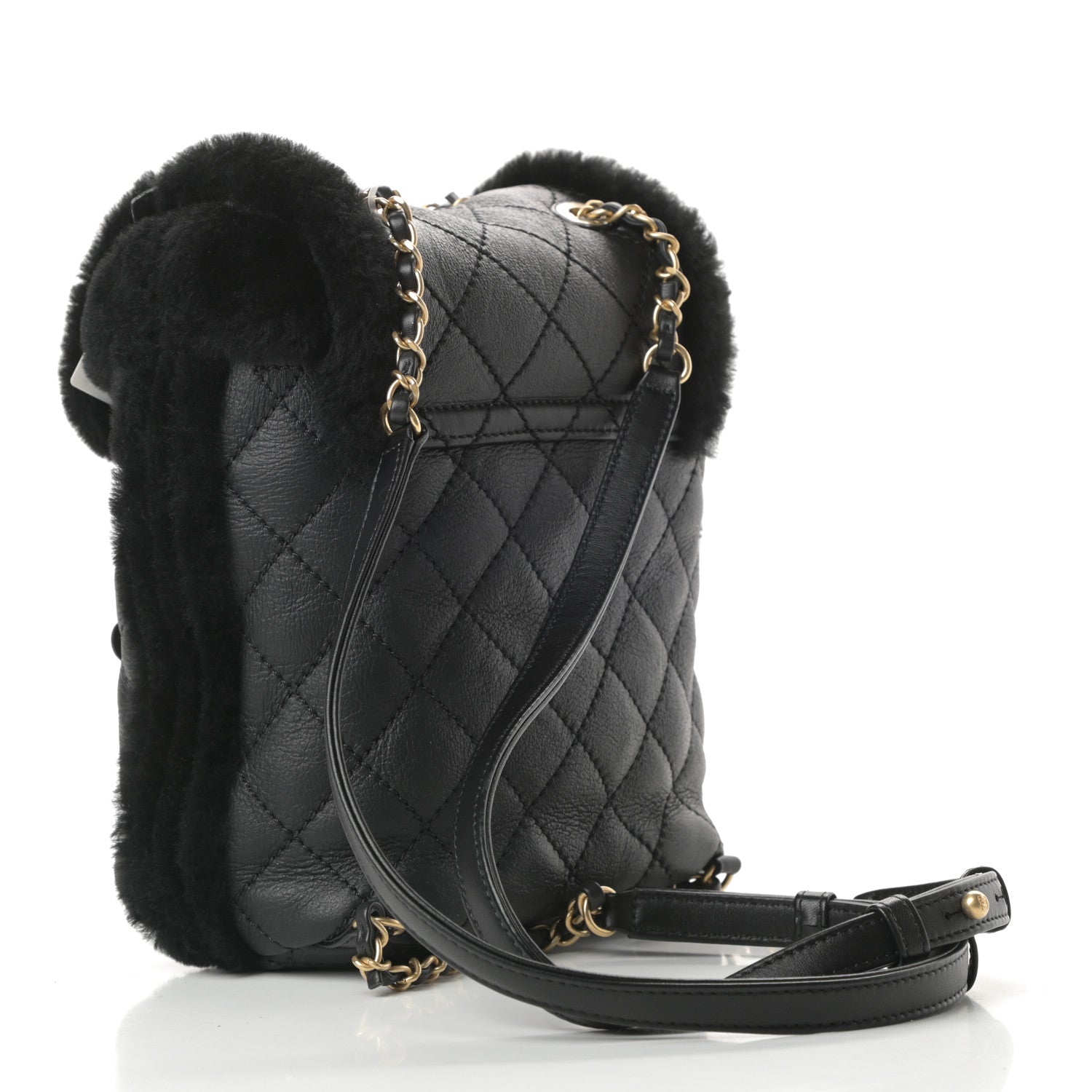 Chanel Lambskin Shearling Quilted CC Backpack Black 3 of 10