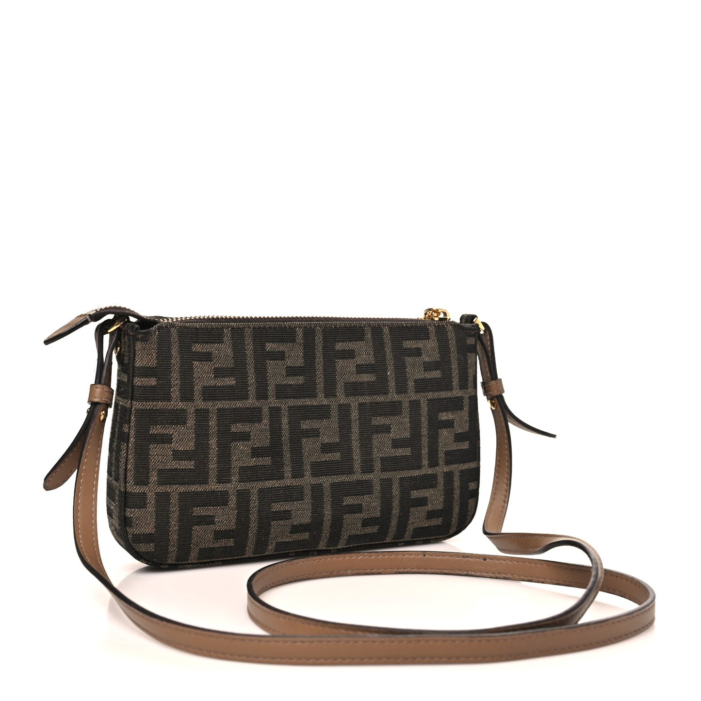 Fabric Jacquard Vitello Grace FF 1974 Baguette Pouch Tobacco Moro Sand