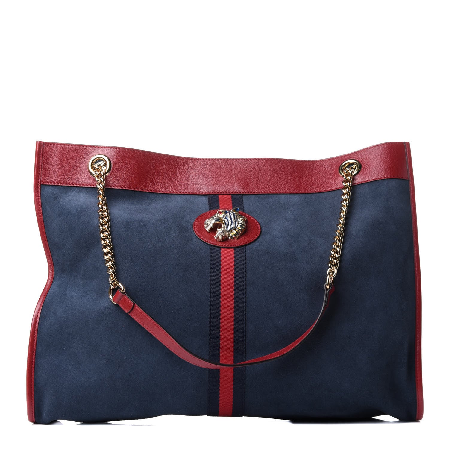 Gucci Suede Calfskin Large Rajah Chain Tote New Blue Romantic Cherry 1 of 12