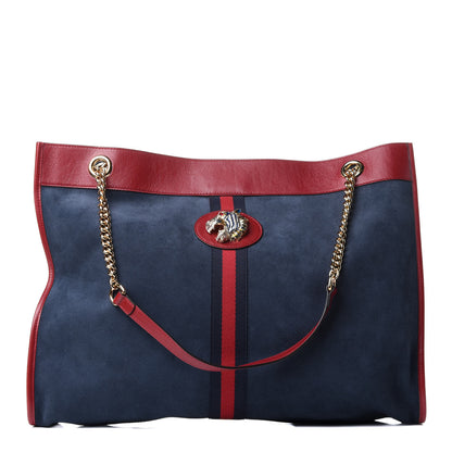 Gucci Suede Calfskin Large Rajah Chain Tote New Blue Romantic Cherry 1 of 12