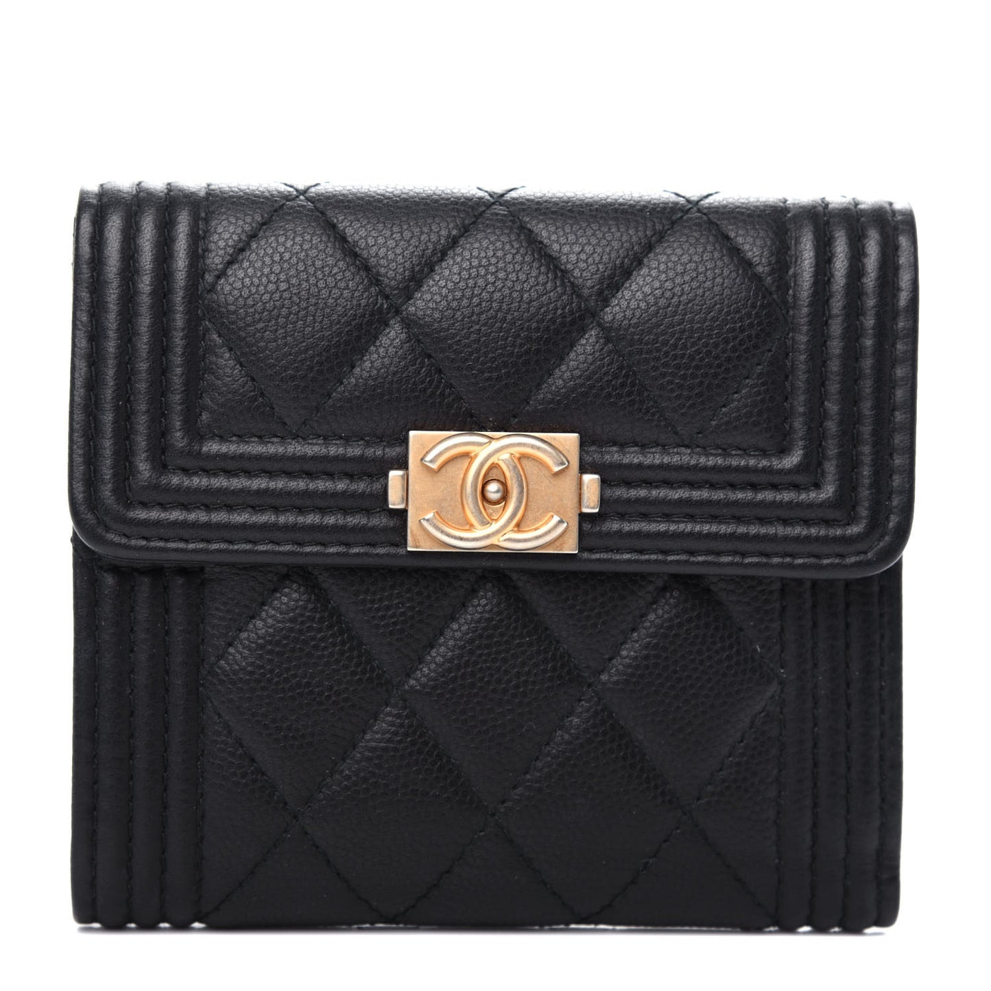 Caviar Quilted Compact Boy Wallet Black