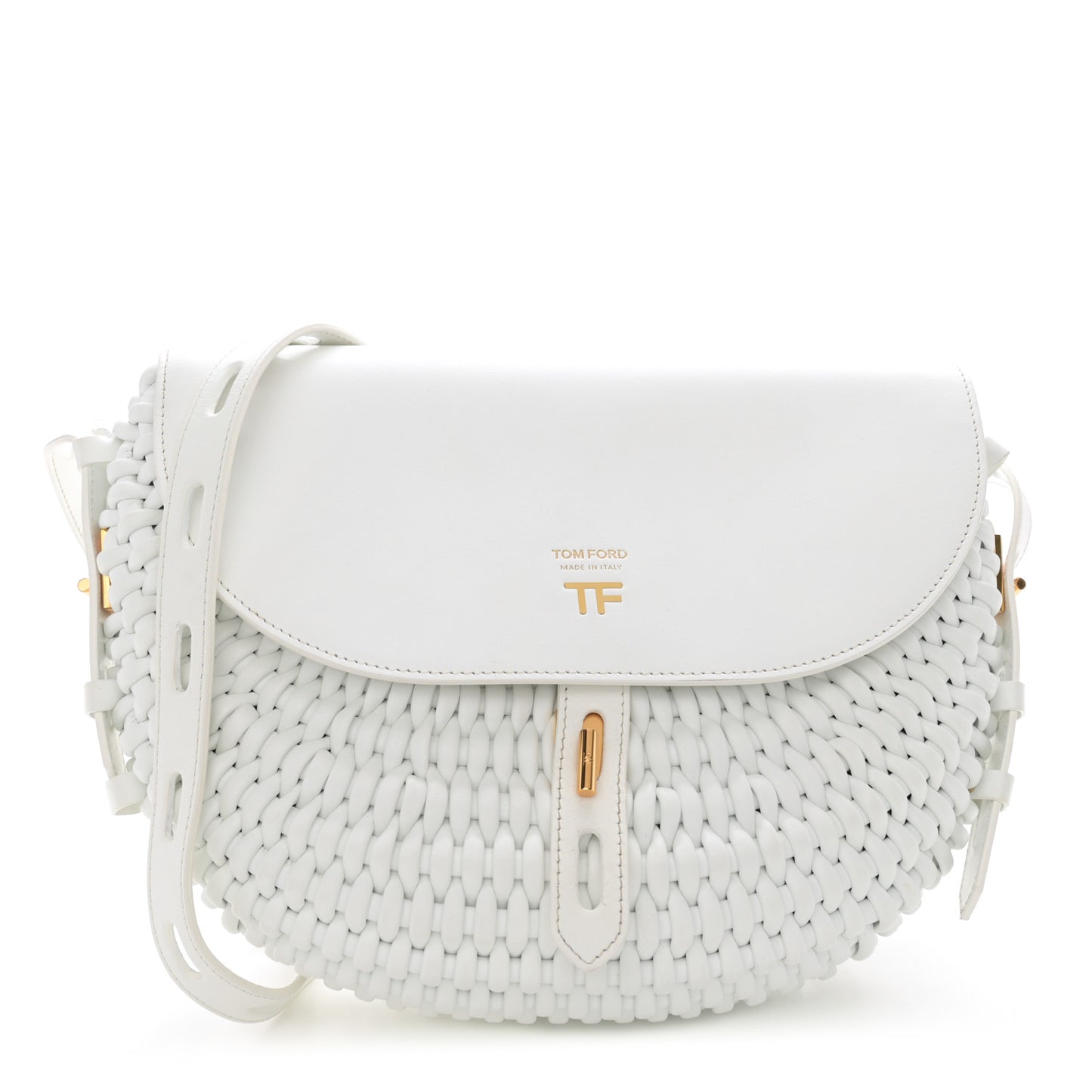 Calfskin Woven T-Twist Crossbody White