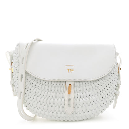 Tom Ford Calfskin Woven T-Twist Crossbody White 1 of 13