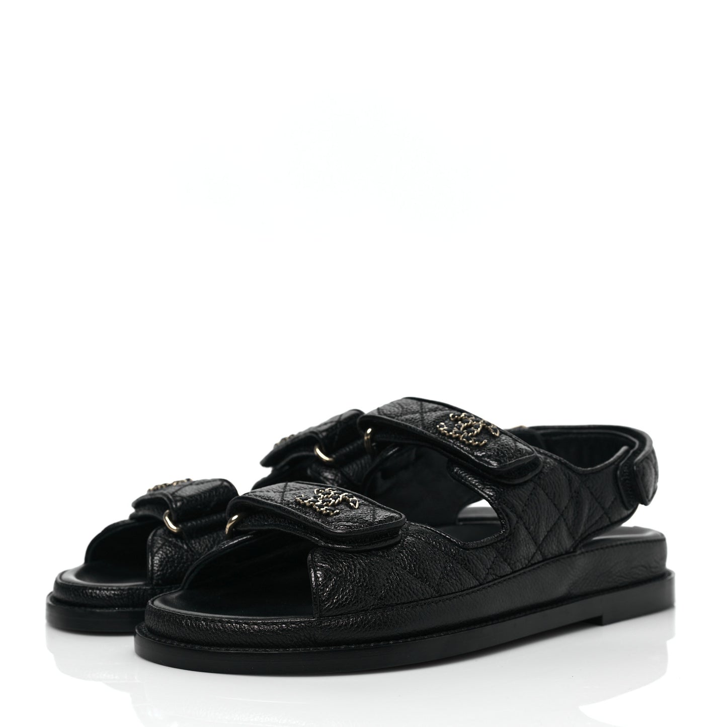 Grained Calfskin Velcro Dad Sandals 36 Black