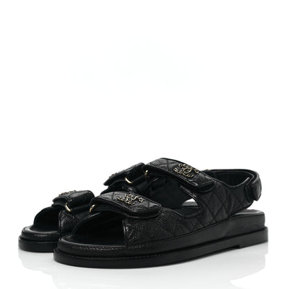 Chanel Grained Calfskin Velcro Dad Sandals 36 Black 3 of 9