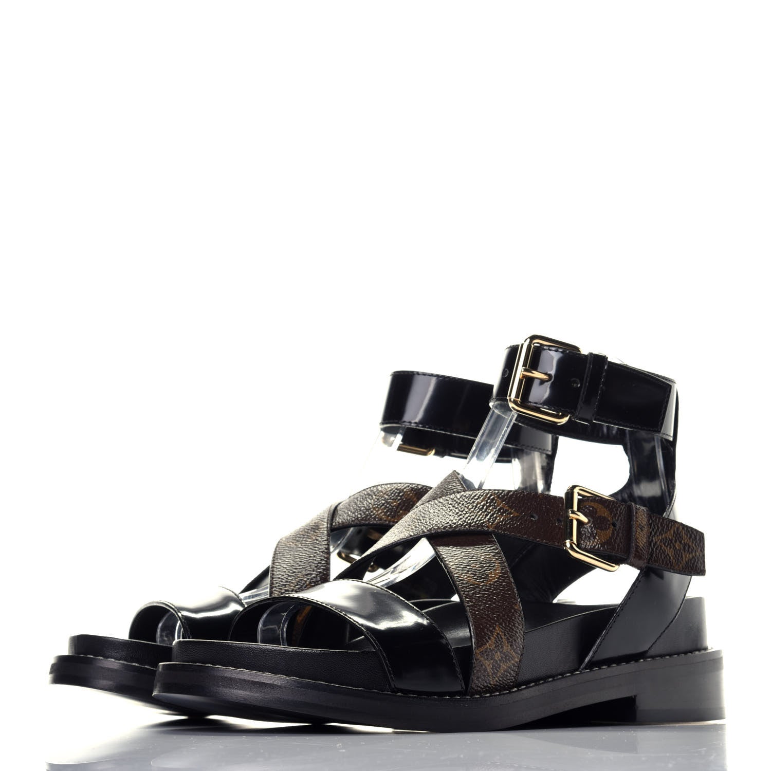 Louis Vuitton Calfskin Monogram Crossroad Comfort Sandals 37 Black 3 of 8