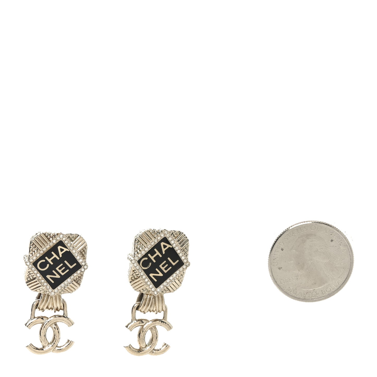 Resin Crystal Quilted CC Drop Earrings Gold Black