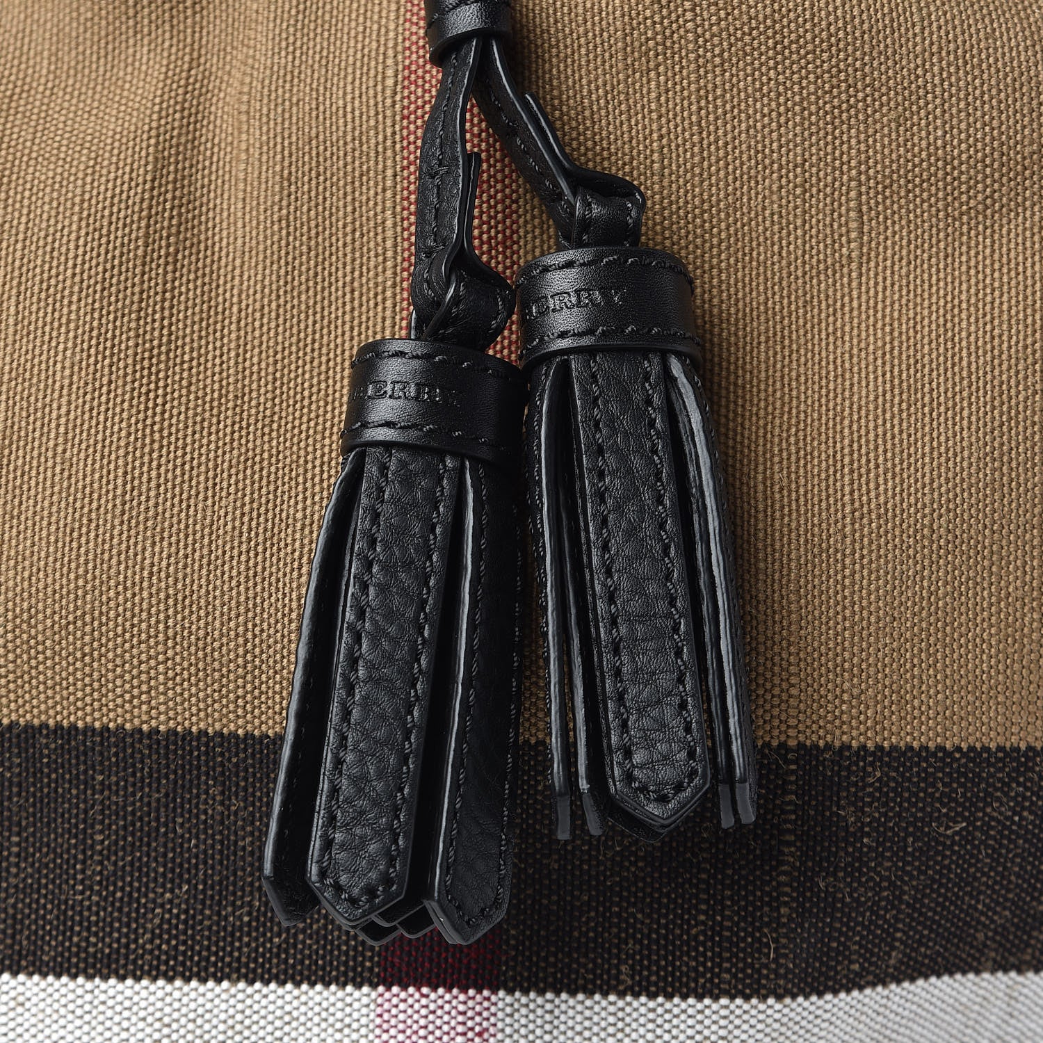 Burberry Grainy Calfskin Canvas Mega Check Medium Ashby Tassel Hobo Black 9 of 9