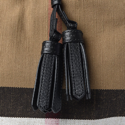 Burberry Grainy Calfskin Canvas Mega Check Medium Ashby Tassel Hobo Black 9 of 9