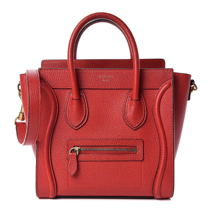 Celine Drummed Calfskin Nano Luggage Red 1 of 13