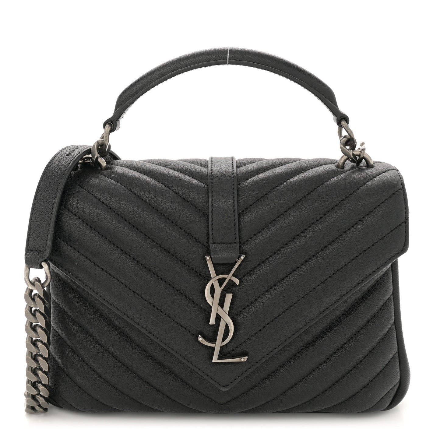 Sheepskin Matelasse Chevron Monogram Medium College Bag Black
