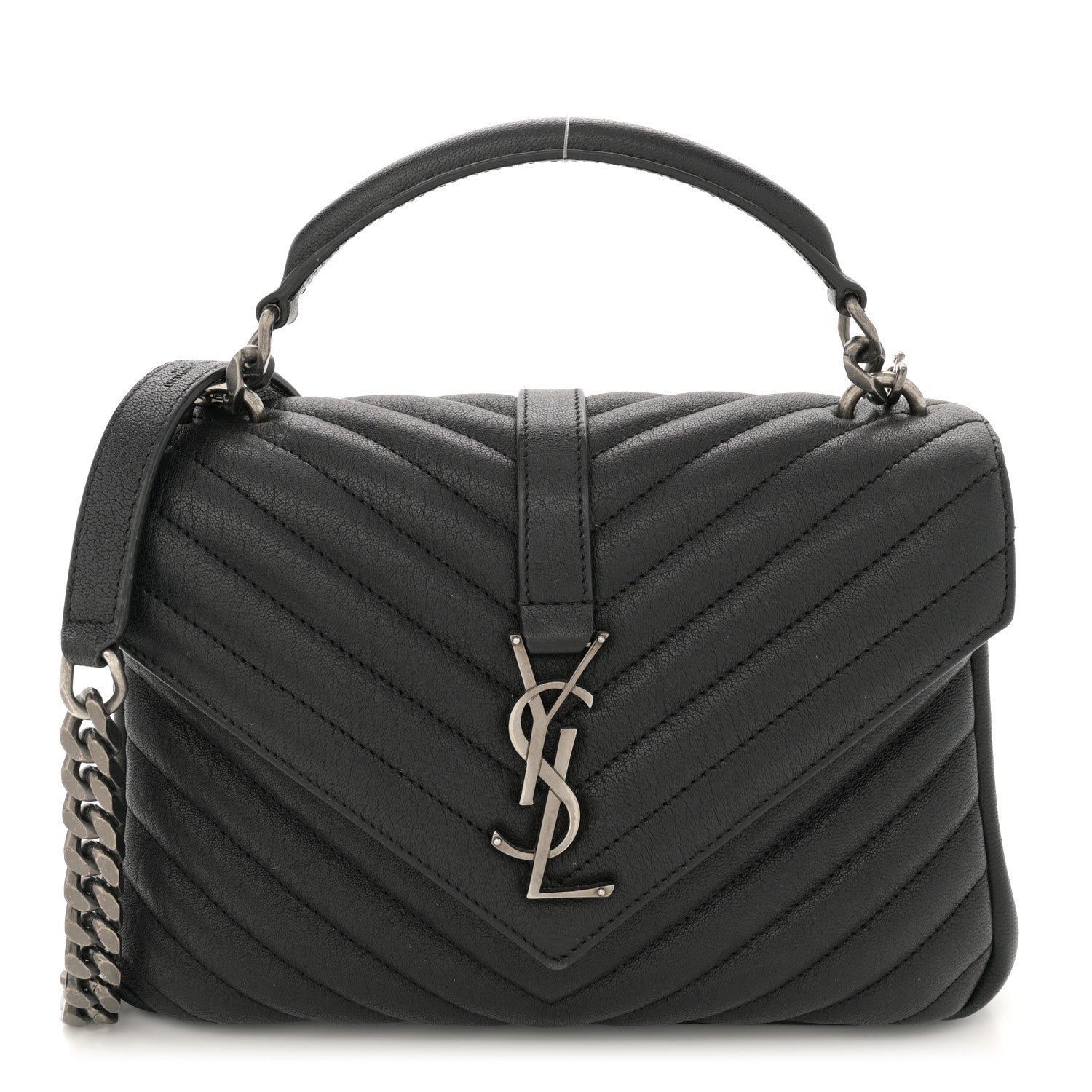 Saint Laurent Sheepskin Matelasse Chevron Monogram Medium College Bag Black 1 of 12
