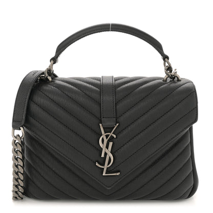 Saint Laurent Sheepskin Matelasse Chevron Monogram Medium College Bag Black 1 of 12