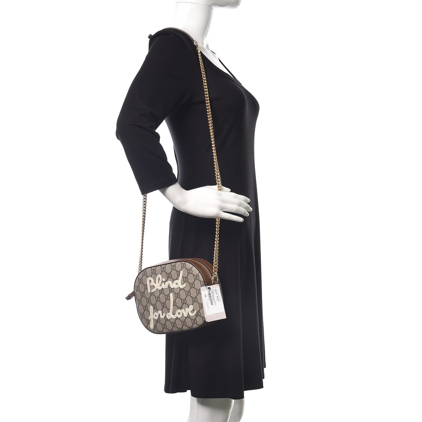 GG Supreme Monogram Blind For Love Embroidered Mini Chain Shoulder Bag Beige Tuscany