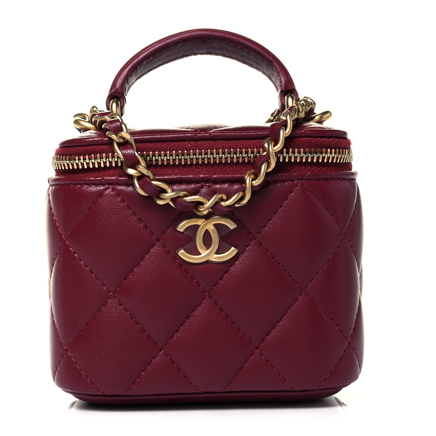 Chanel Lambskin Quilted Top Handle Mini Vanity Case With Chain Burgundy 1 of 9