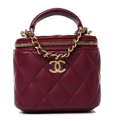 Chanel Lambskin Quilted Top Handle Mini Vanity Case With Chain Burgundy 1 of 9