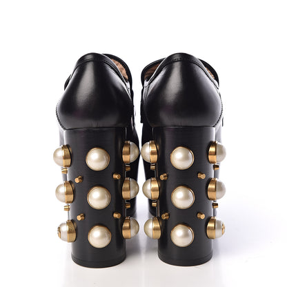 Gucci Malaga Kid Pearl Studded Vegas Platform Loafers 37 Black 5 of 12