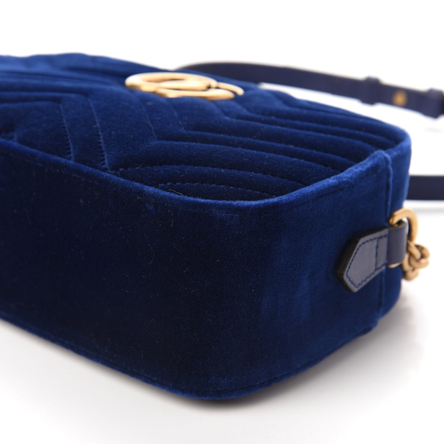 Velvet Matelasse Small GG Marmont Chain Shoulder Bag Cobalt