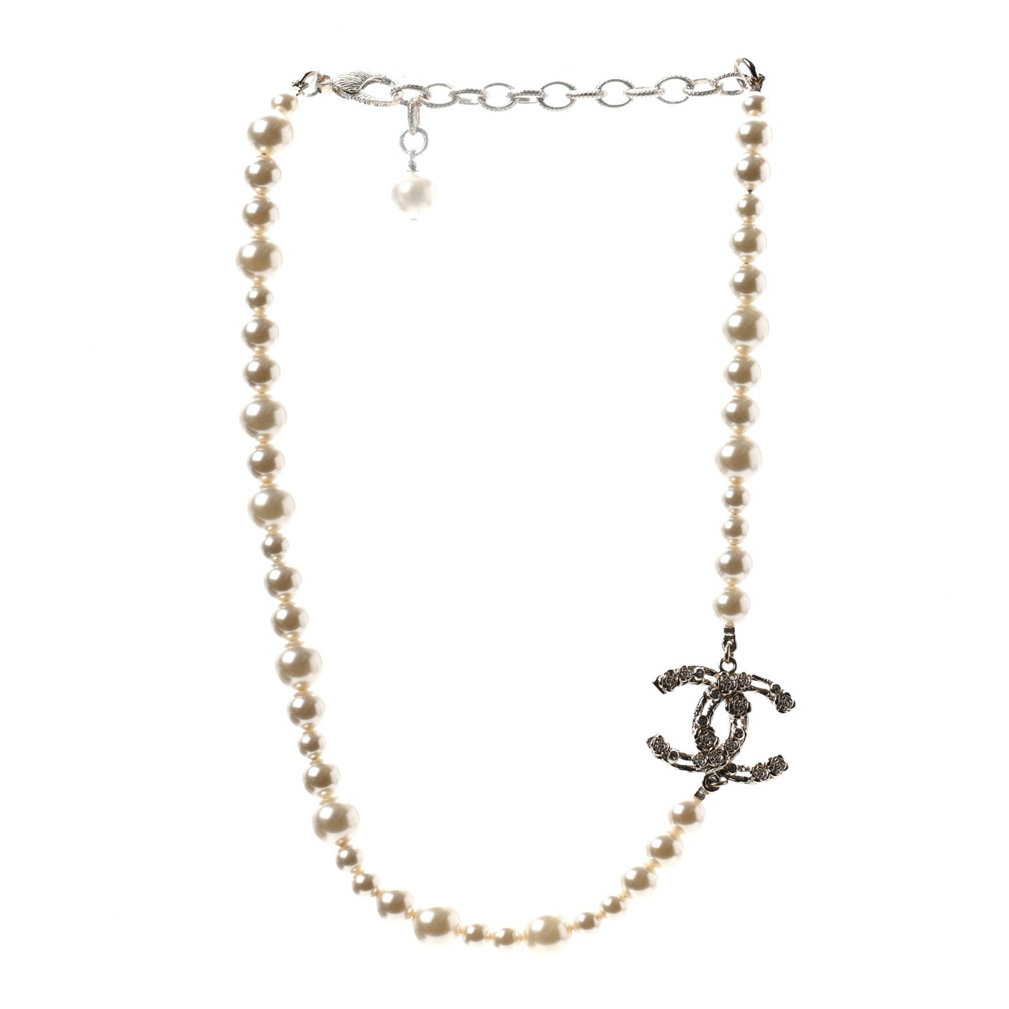Pearl Crystal CC Camellia Short Necklace Gold