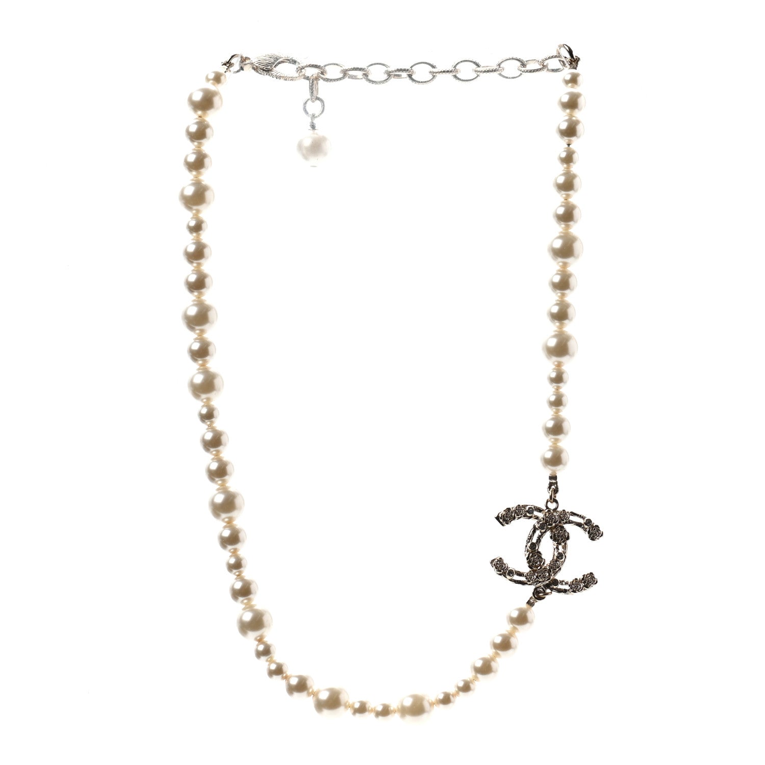 Chanel Pearl Crystal CC Camellia Short Necklace Gold 3 of 4