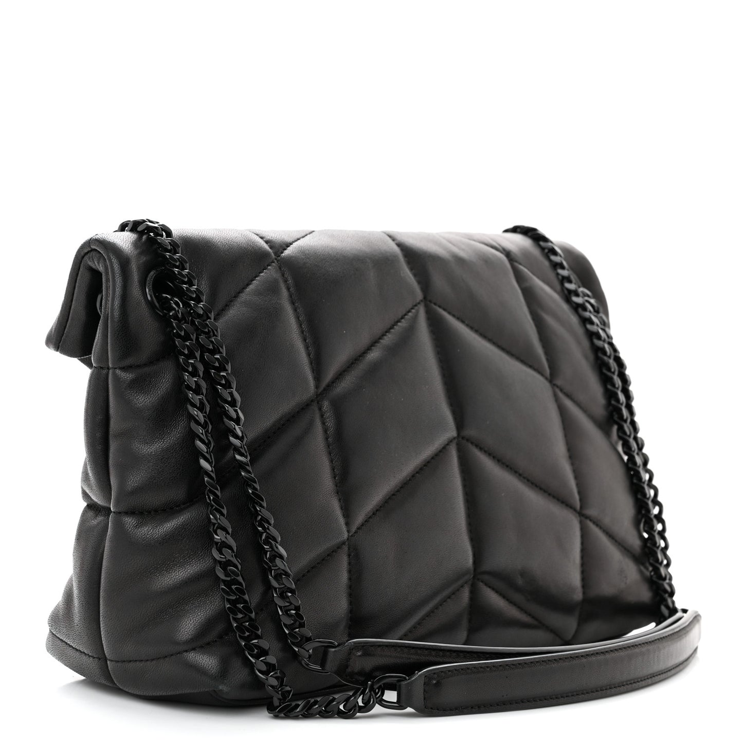 Lambskin Quilted Monogram Monochrome Small Loulou Puffer Chain Satchel Black